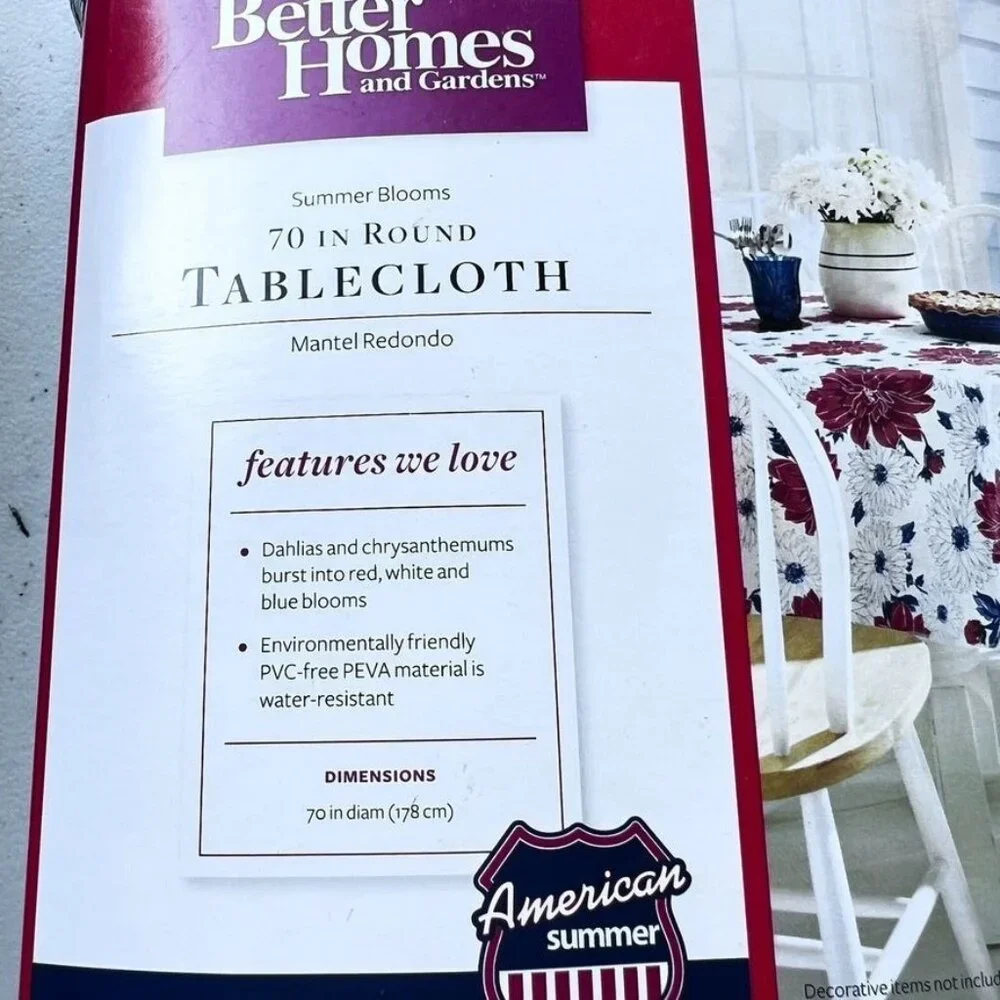 Better Homes Gardens Tablecloth 70 In‎ Round Red White Blue Summer Blooms PEVA